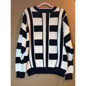 Domani Uomo Sweater Mens Large‎ Black White Good Vintage Geometric Cotton Knit